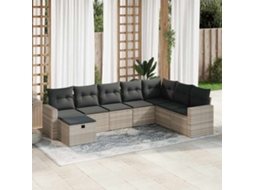 Vidaxl 8 Pcs Conj. Sofás Jardim C/ Almofadões Vime Pe Cinzento-claro