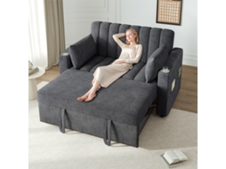 Sofá-cama Multifuncional De 2 Lugares Com Encosto Ajustável E Porta-copos, Cinza.