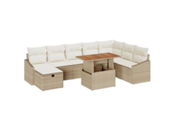 Conjunto 9 Móveis De Jardim Vidaxl Bege Vime Pe (288,5 X 178,5 X 85 Cm)