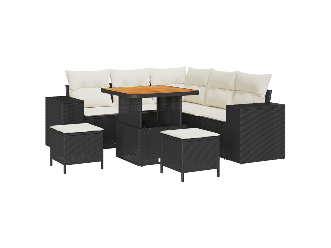 Conjunto 8 Conjunto De Móveis De Jardim Vidaxl Preto Vime Pe (80 X 80 X 71 Cm)