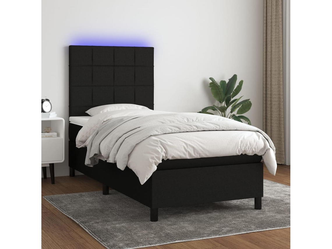Cama Box Spring C/ Colchão E Led 90x200 Cm Tecido Preto