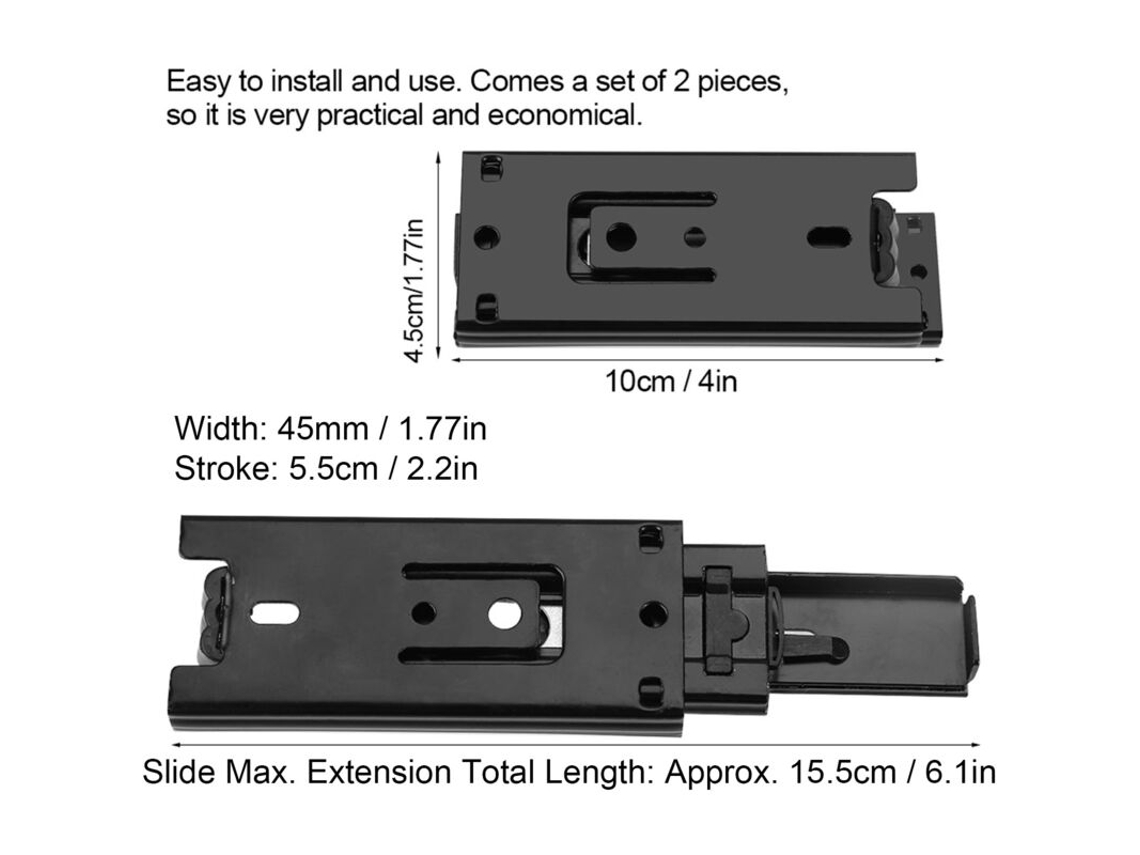2 Peças De Corrediças Telescópicas Curtas Para Gavetas De Móveis, Extensão Total, Ferragens Para Armários De Cozinha, 10 Cm (4 Polegadas)