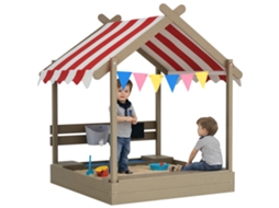 Caixa de Areia Infantil em Madeira Maciça, Cobertura Solar e Brinquedos, 124x116x146 Cm, Cinza