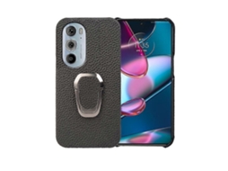 Capa De Celular Em Couro Com Textura De Lichia E Suporte De Anel Para Motorola Moto Edge 30 Pro