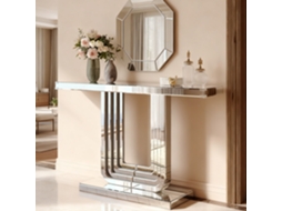 Mesa Console Espelhada 120cm, Prateada, Base U Robusta, Resistente Riscos, Fácil Limpeza, Sala De Estar Luxool