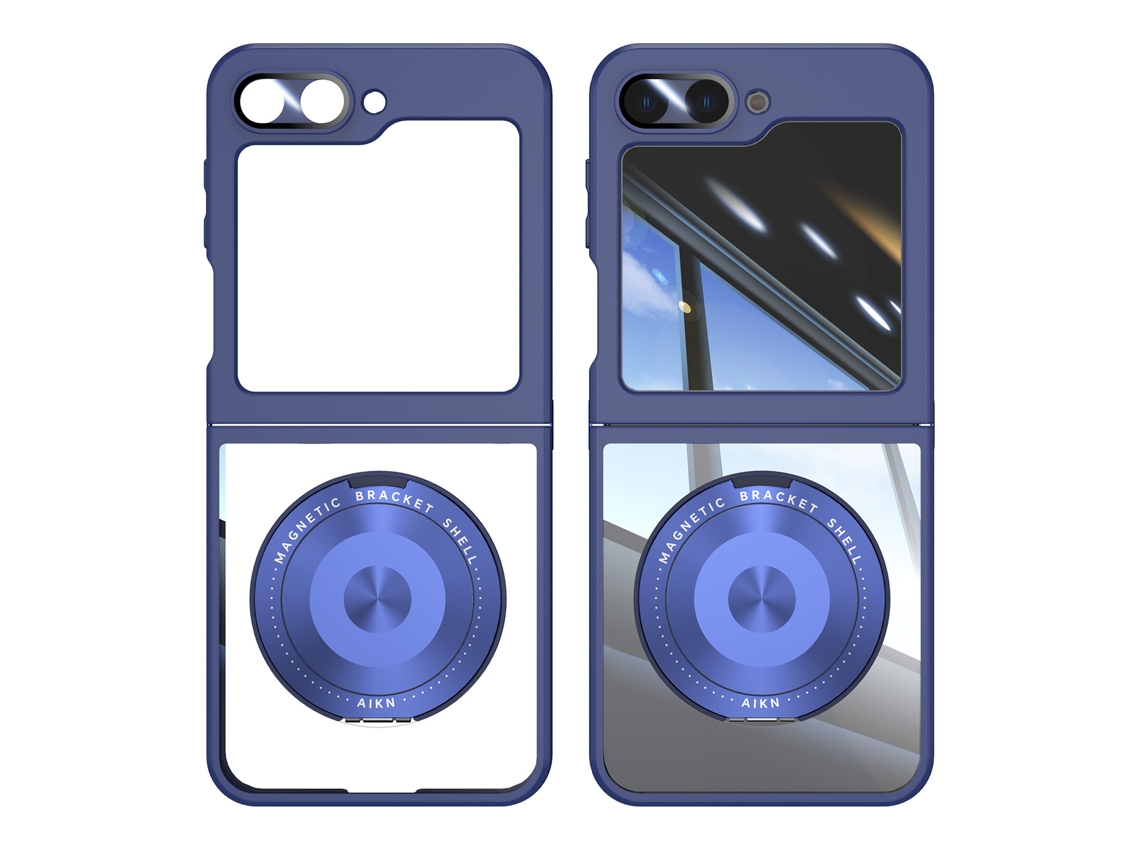 Capa Hexinyigjly Para Samsung Galaxy Z Flip 6, Tpupc suporte Magnético Giratório Integrado Azul