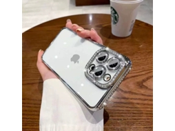 Capa Prateada Para Iphone 17 Pro Com Strass E Protetor De Lente.