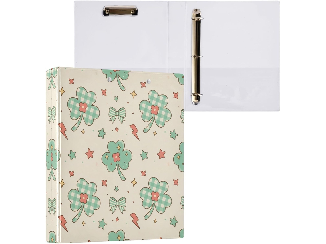 Pasta de 3 Argolas para Papel Tamanho Carta , Trevo São Patrício, Organizador Redondas com Pra (27,9 X 21,6 Cm)