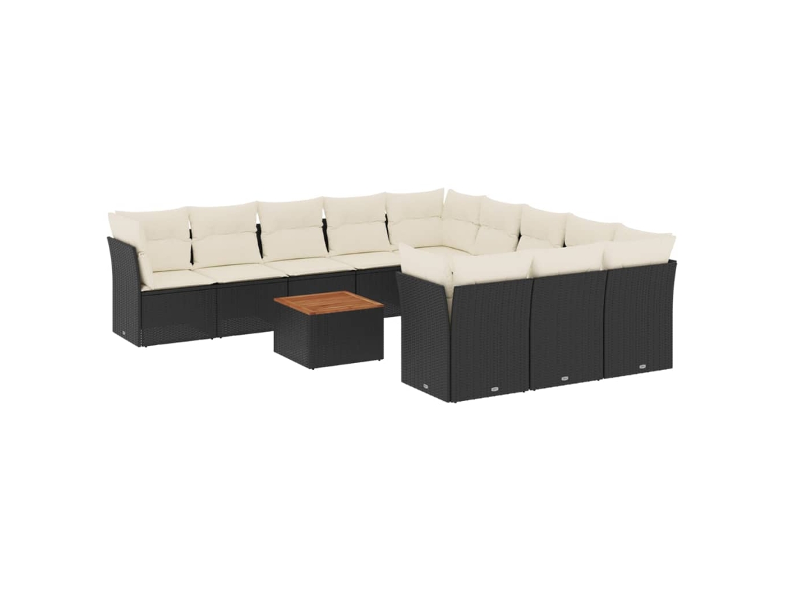 Conjunto de 12 Sofás de Jardim com Almofadões Vime Pe Preto MAISON EXCLUSIVE
