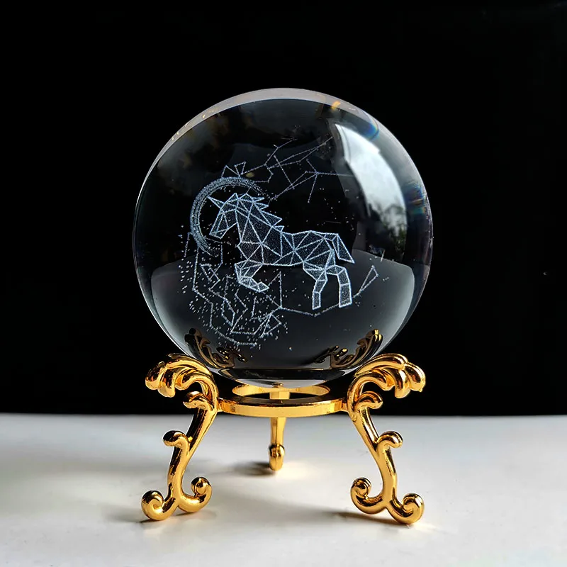 Bola de Cristal 60mm Esfera de Vidro Esculpida em 3d Peso de Papel com Base MDUG (estilo 27 60mm)