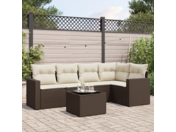 Vidaxl 6 Pcs Conjunto De Sofás Jardim C/ Almofadões Vime Pe Castanho