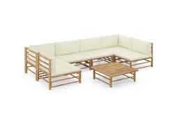 Vidaxl 7 Pcs Conj. Lounge P/ Jardim Em Bambu C/ Almofadões Branco Nata
