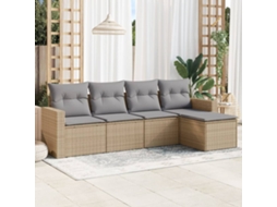 Vidaxl 5 Pcs Conjunto De Sofás P/ Jardim Com Almofadões Vime Pe Bege