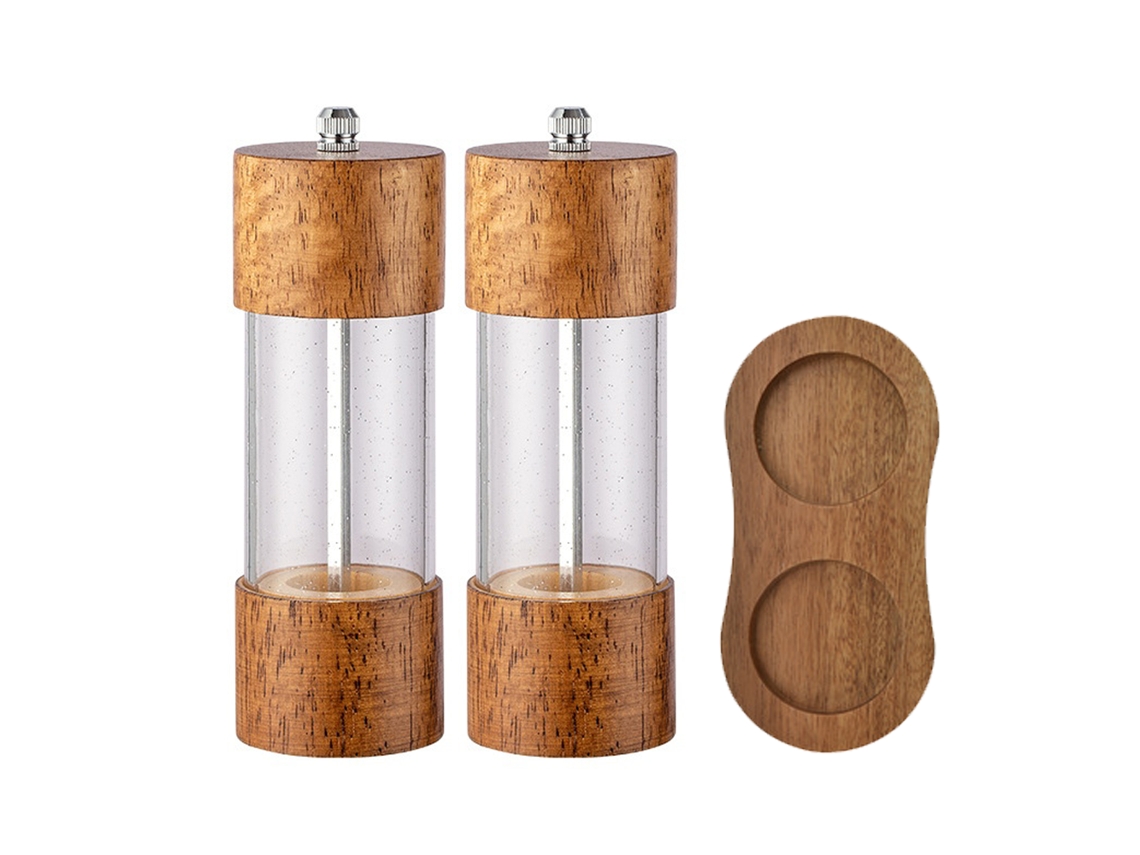 Ferramenta Moinho de Pimenta Manual Acrílico Madeira Antigo Conjunto Duas Peças 6 Polegadas + Caixa Base M UISAVE