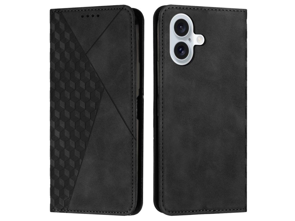 Capa Em Couro Pu Magnético Com Suporte Para Apple Iphone 16 Preto