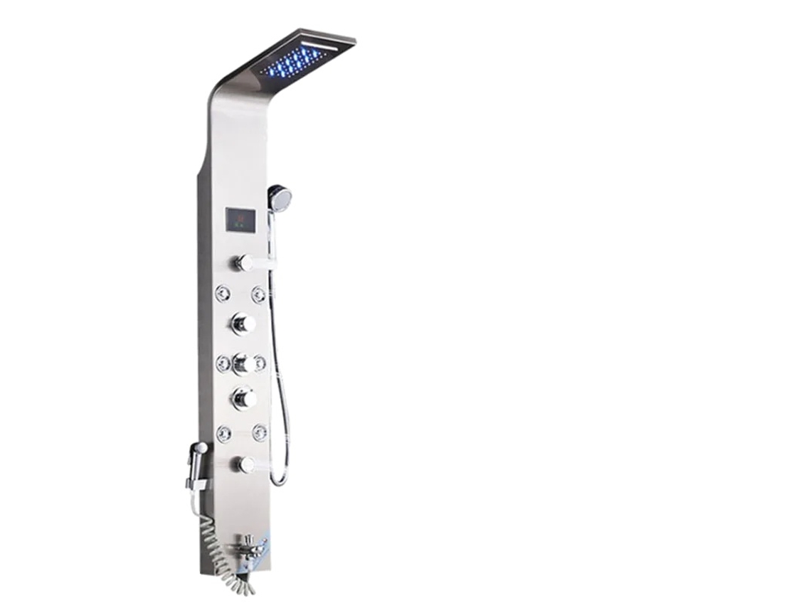 Painel De Chuveiro Led, Design De Cascata De Chuva, Pulverizador De Massagem De Spa, Níquel Escovado 8009