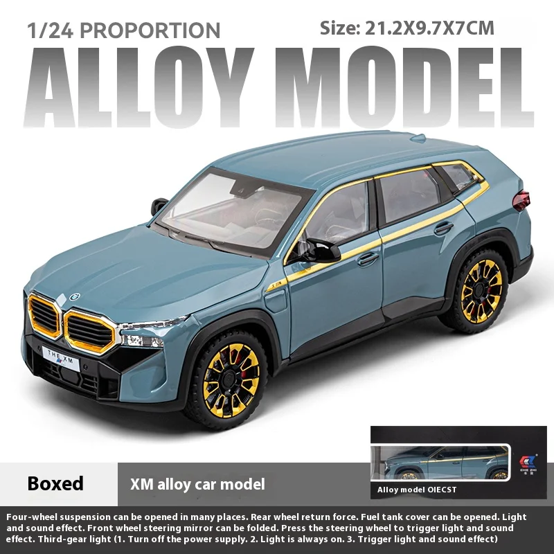 (azul Com Caixa) Miniatura De Carro Em Escala 1:24, Feita Em Metal Fundido, Com Efeitos Sonoros E Luminosos E Mecanismo De Corda.