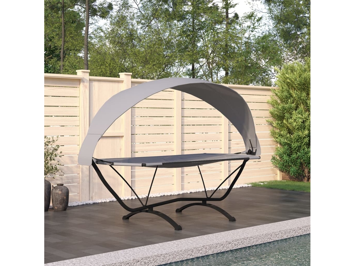 Vidaxl Espreguiçadeira Exterior C/ Toldo Aço E Tecido Oxford Cinzento
