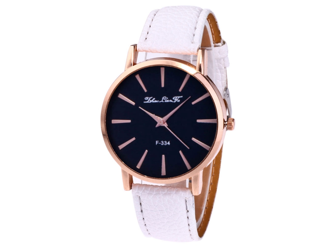 Relógio de Pulso Feminino de Quartzo com Pulseira de Couro Pu Estilo Simples e Dial Redondo Branco