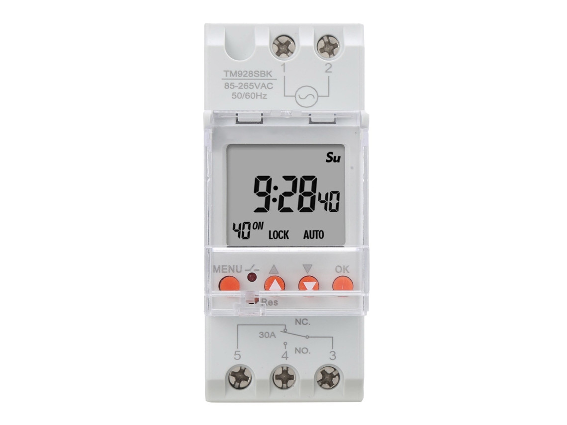 Interruptor Timer Inteligente Com Tela De Display Digital Analógico Backlight Rail Din 85-265vac 30a