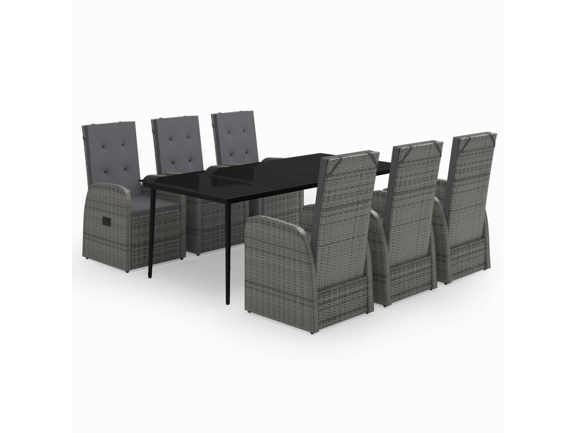 Maison Exclusive - 7 Pcs Conjunto De Jantar Para Jardim Com Almofadões Cinza