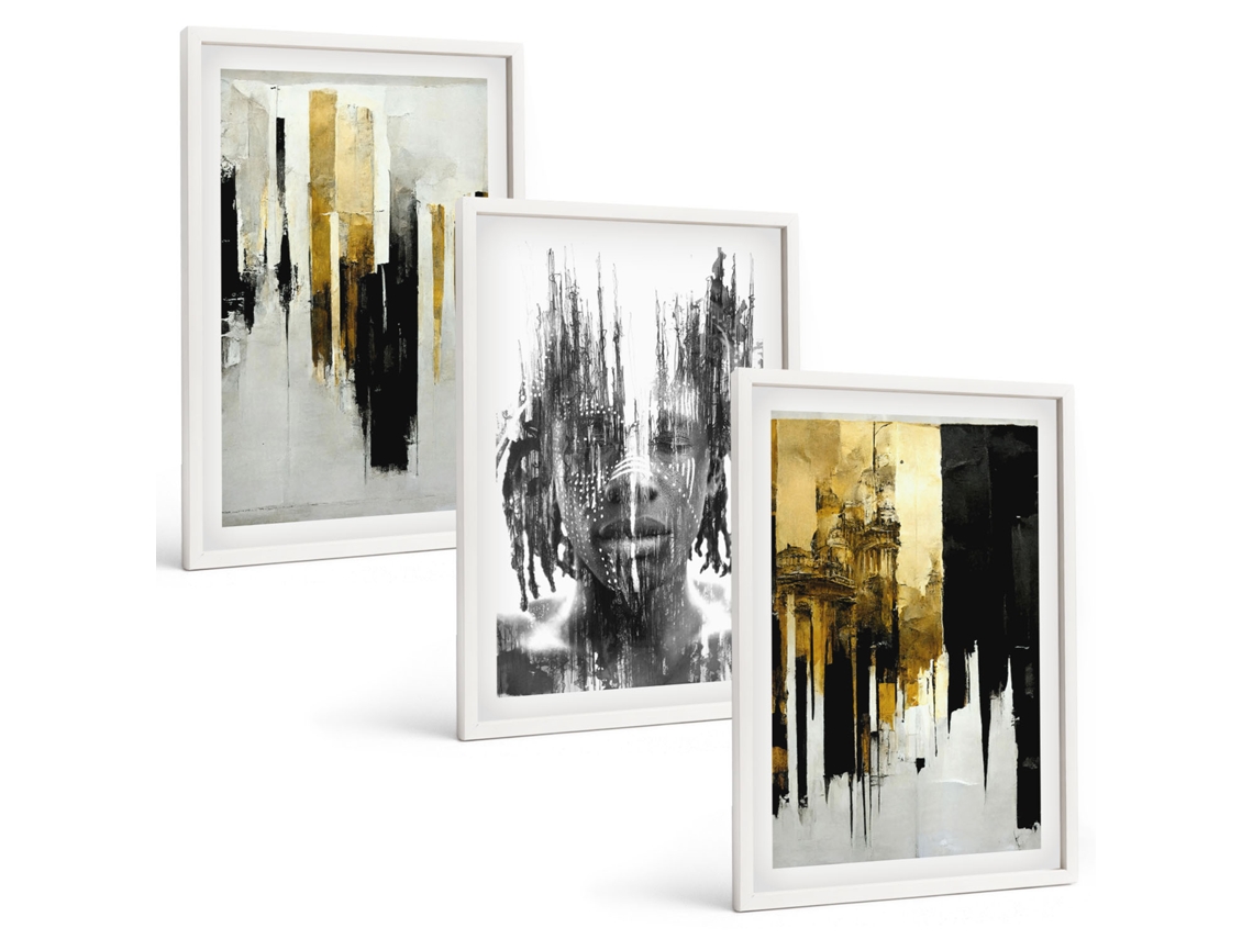Galeria De Pinturas Murais Retratos Abstratos Contrastantes Moldura Branca Fotos Para O Escritório Espelharte (3 Piezas De 40x60 Cm)