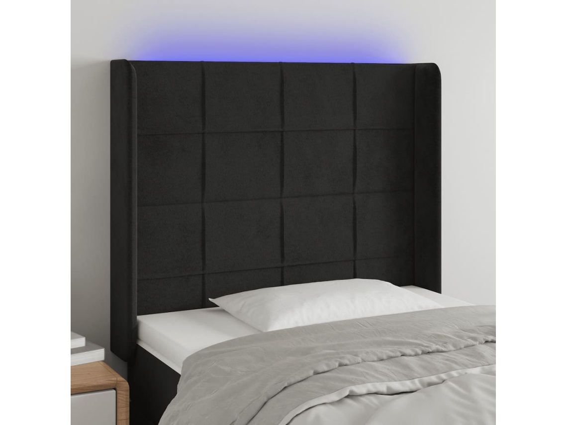 Vidaxl Cabeceira De Cama C/ Luzes Led Veludo 93x16x118/128 Cm Preto