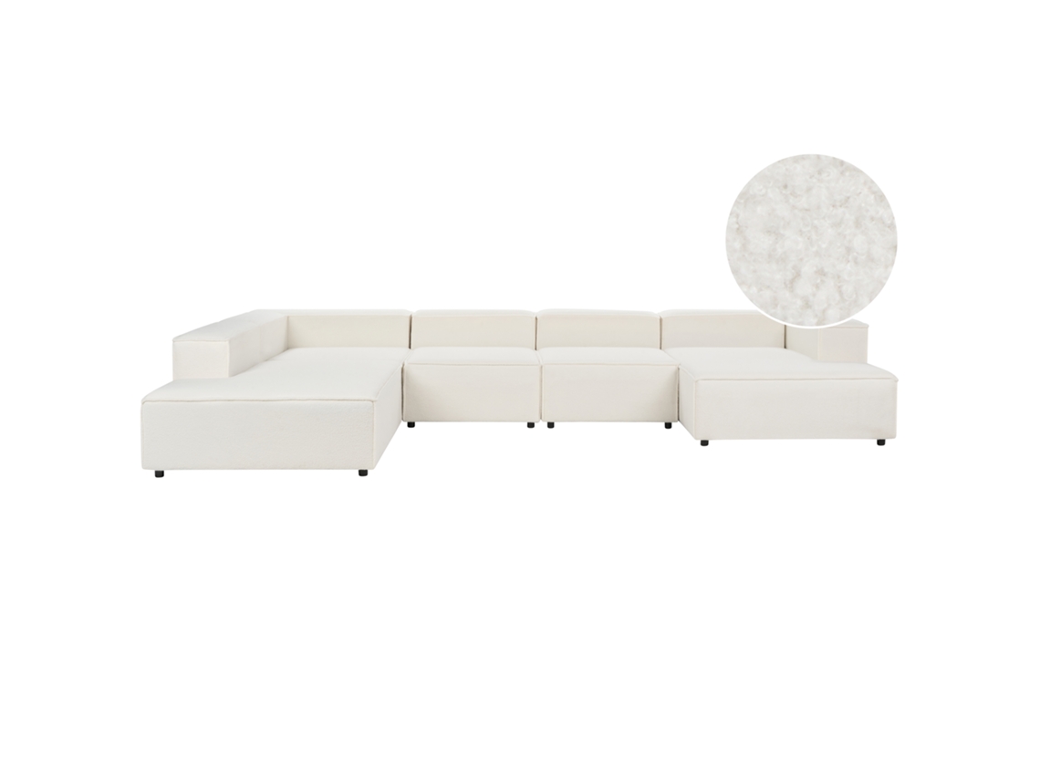 Sofá De Canto Modular Em Bouclé Macio Beliani Ardal De Bouclé Branco Creme 414x269x68