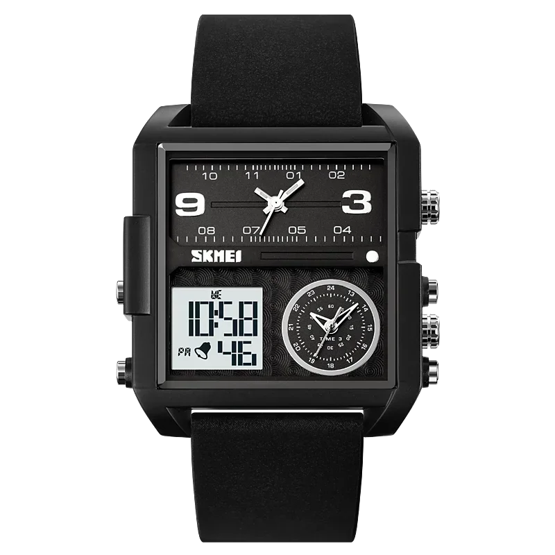 Relógio de Pulso Digital Retroiluminado MDUG Resistente Até 3 Bar com Despertador e Cronômetro (preto e branco)