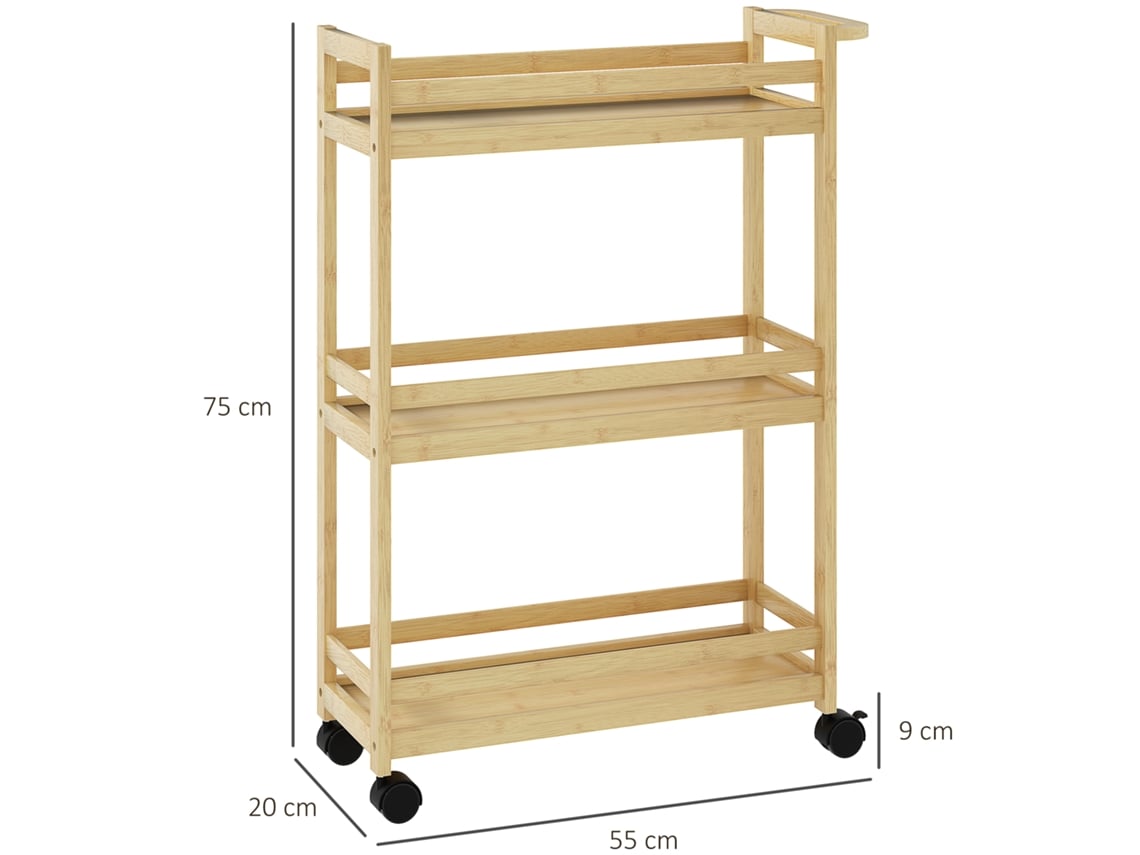 Carrinho Casa de Banho Bambu Cor Cor de Madeira Natural 55x20x75 cm Homcom