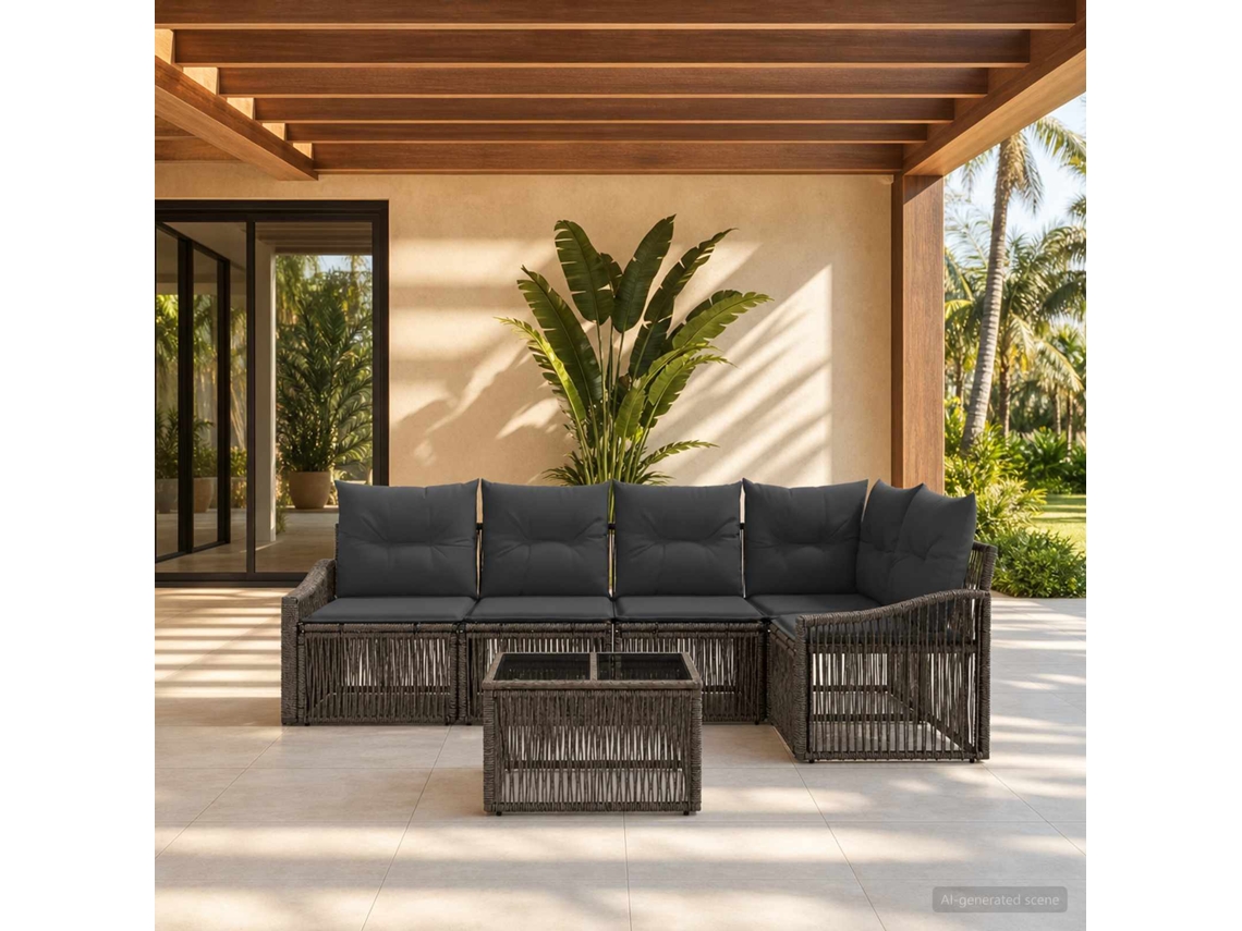 Vidaxl Conjunto De Sofá De Jardim 6 Unid. Cinzento Vime Pe
