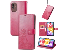 Capa De Couro Com Fecho De Quatro Folhas E Fivela Em Relevo Para Samsung Galaxy M13 5g
