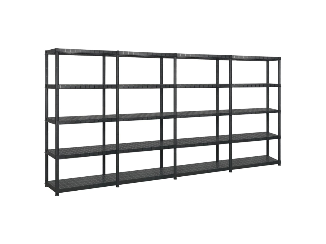 Vidaxl Unidade Com 5 Prateleiras 340x40x185 Cm Plástico Preto