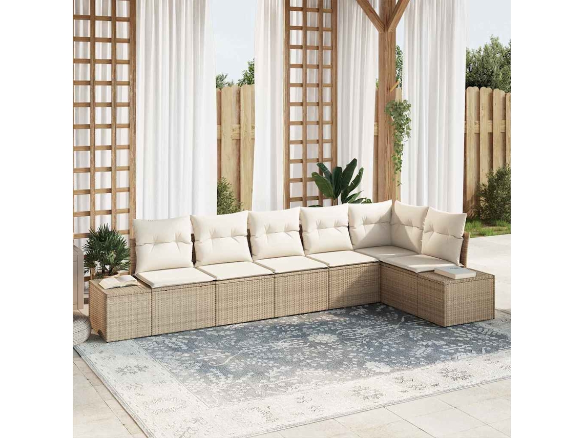 Vidaxl Conjunto De Sofá De Jardim 6 Unid. Bege E Creme Vime Pe