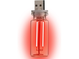 Luminária com base de vidro, intensidade ajustável e sem reflexos.