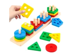 Brinquedo Montessori De Empilhar Formas Geométricas, 5 Colunas, Reconhecimento De Cores, Blocos Educativos Infantis