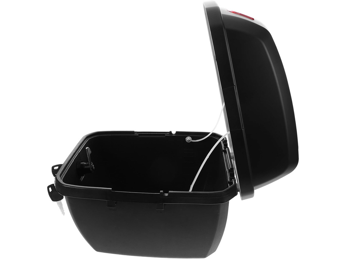 Baú Traseiro Para Motocicleta, Com Tampa, Em Material Resistente Preto Fosco.