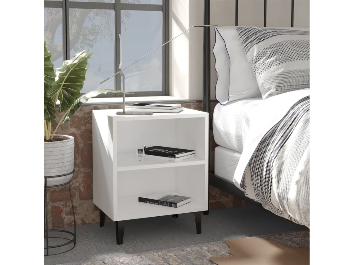 Vidaxl Mesa De Cabeceira Com Pernas Em Metal 40x30x50 Cm Branco