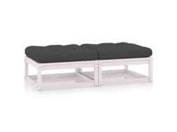 Vidaxl Apoio De Pés P/ Jardim C/ Almofadões 2 Pcs Pinho Maciço