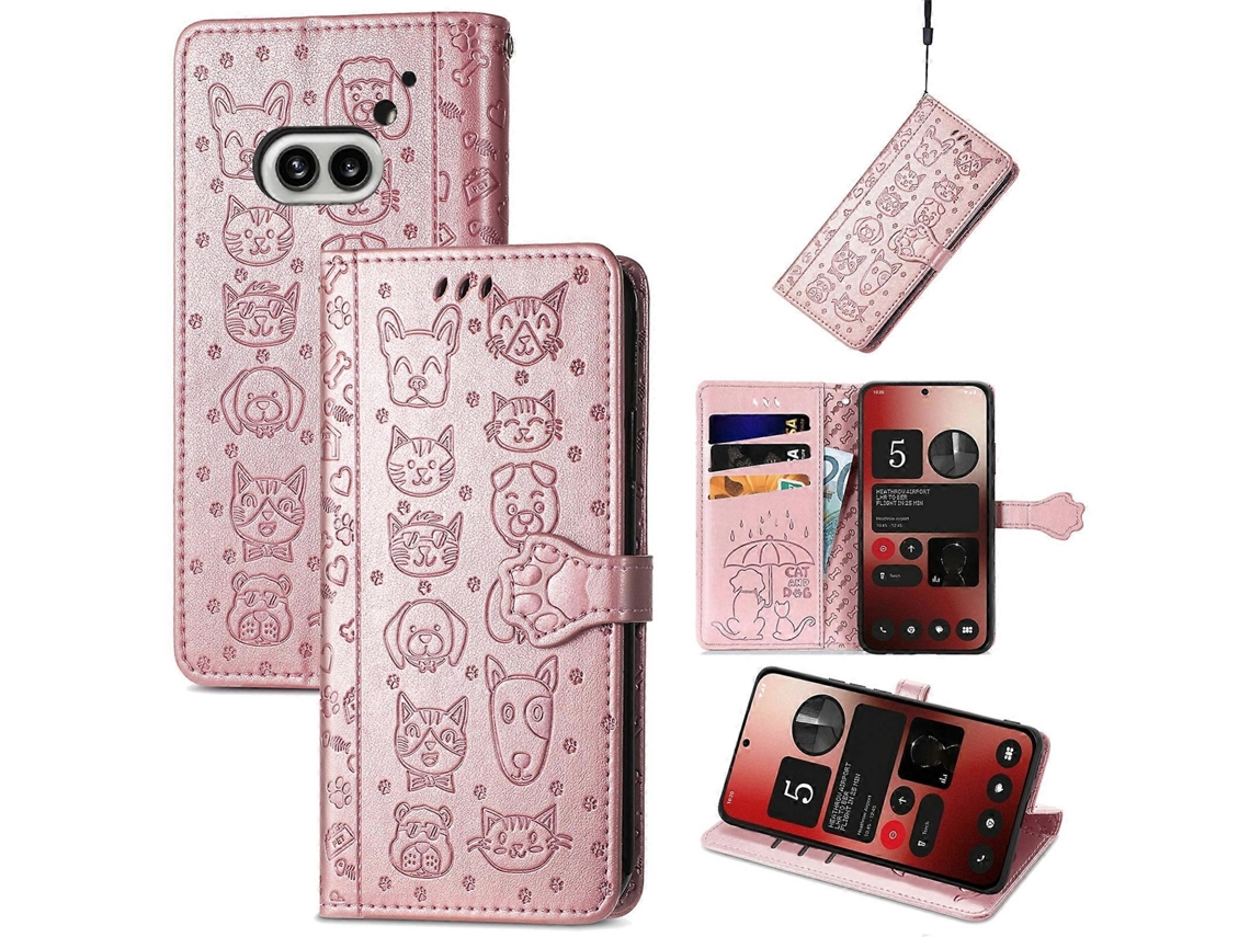 Capa De Celular Em Couro Com Estampa De Gato E Cachorro Para Nothing Phone 2a