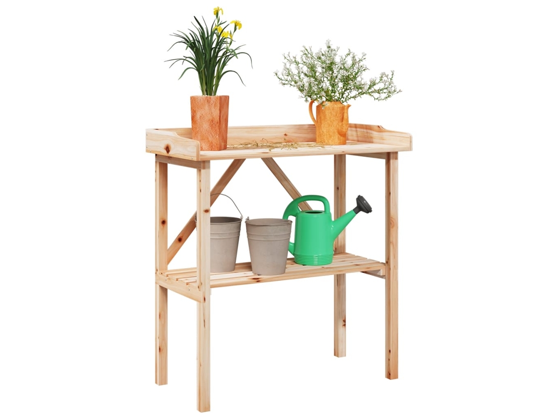 Vidaxl Mesa Apoio P/ Plantas C/ Prateleira 78x38x82,5 Cm Abeto Maciço