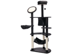 Árvore Arranhador Grande 153cm, com Caverna, Redes, Plataformas, Sisal e Bola Suspensa, Cinza Escuro ESSÊNCIACASA