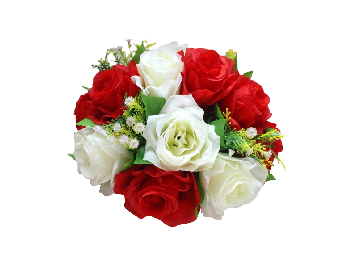 Bola de Flores de Seda para Carro de Casamento Branco e Vermelho LAXISCREED