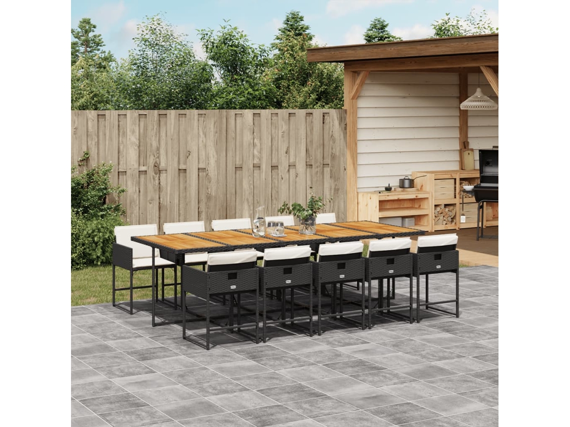 Vidaxl 11 Pcs Conjunto De Jantar P/ Jardim C/ Almofadões Vime Pe Preto