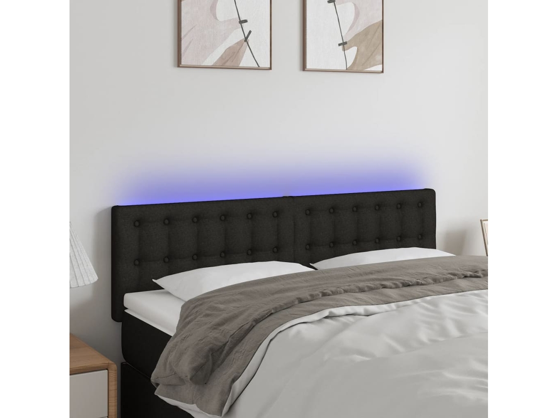 Vidaxl Cabeceira De Cama C/ Luzes Led Tecido 144x5x78/88 Cm Preto
