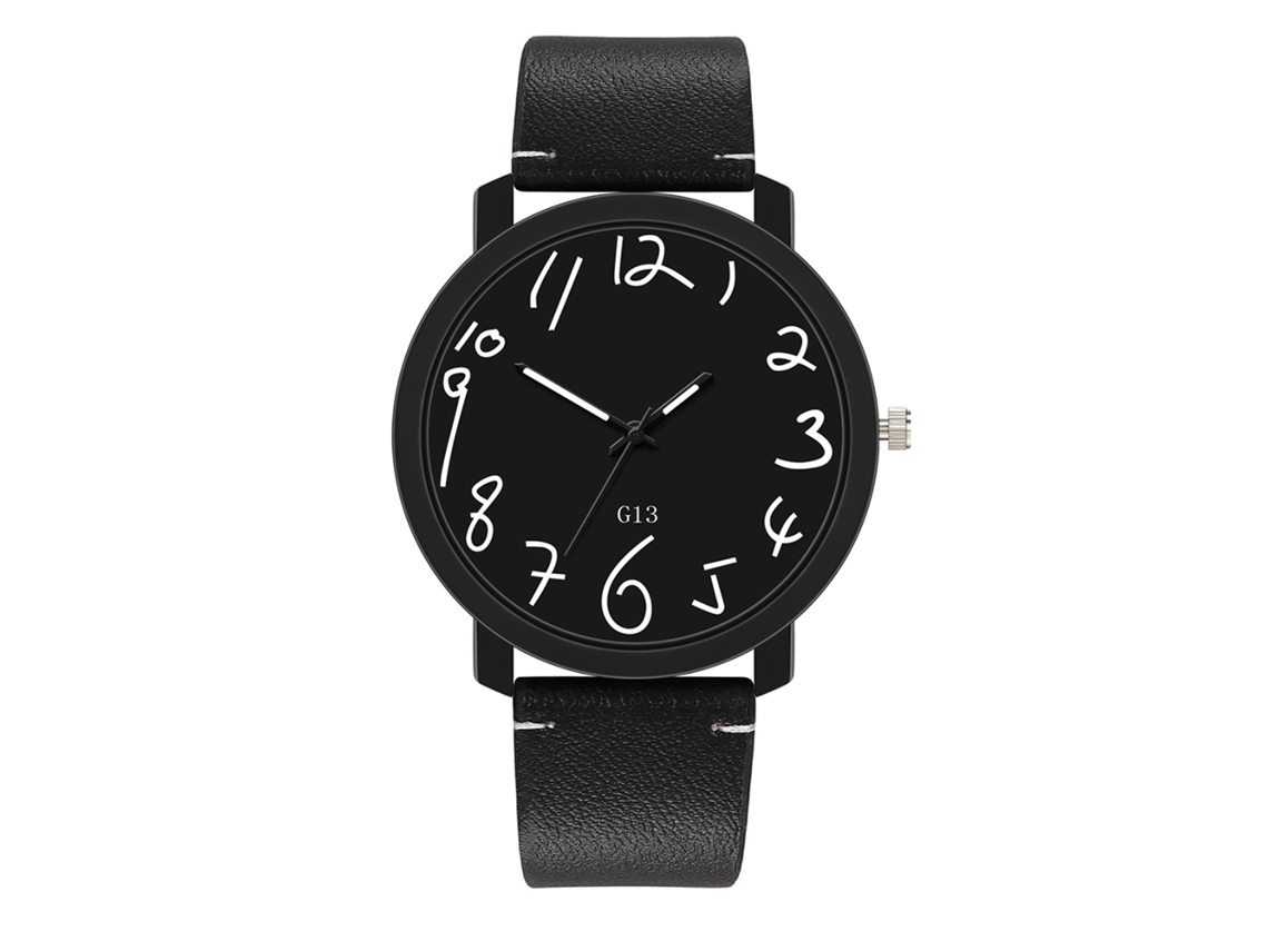 Reloj De Pulsera De Cuero Simple Casual Para Hombres G13 Reloj De Cuarzo Negro