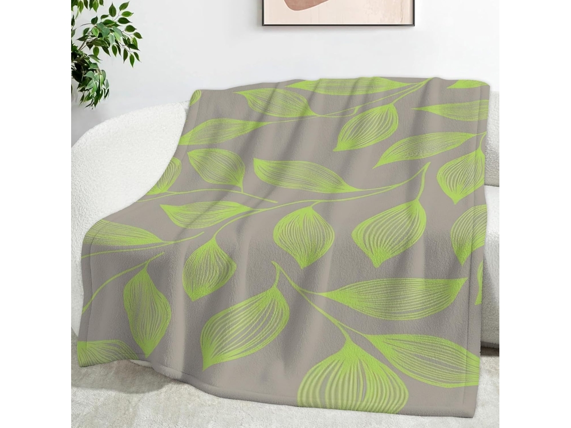 Manta Texturizada com Estampa de Folhas Verdes Plantas 100x130 Cm Multifuncional Macia Aconchegante em Flanela