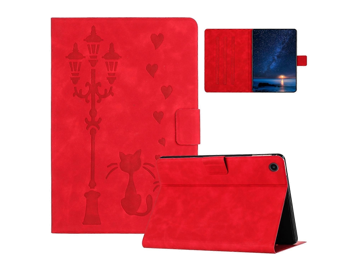 Capa De Couro Para Tablet Lenovo Tab M10 Plus 3ª Geração / Tb-128f Com Estampa De Casal De Gatos Em Relevo