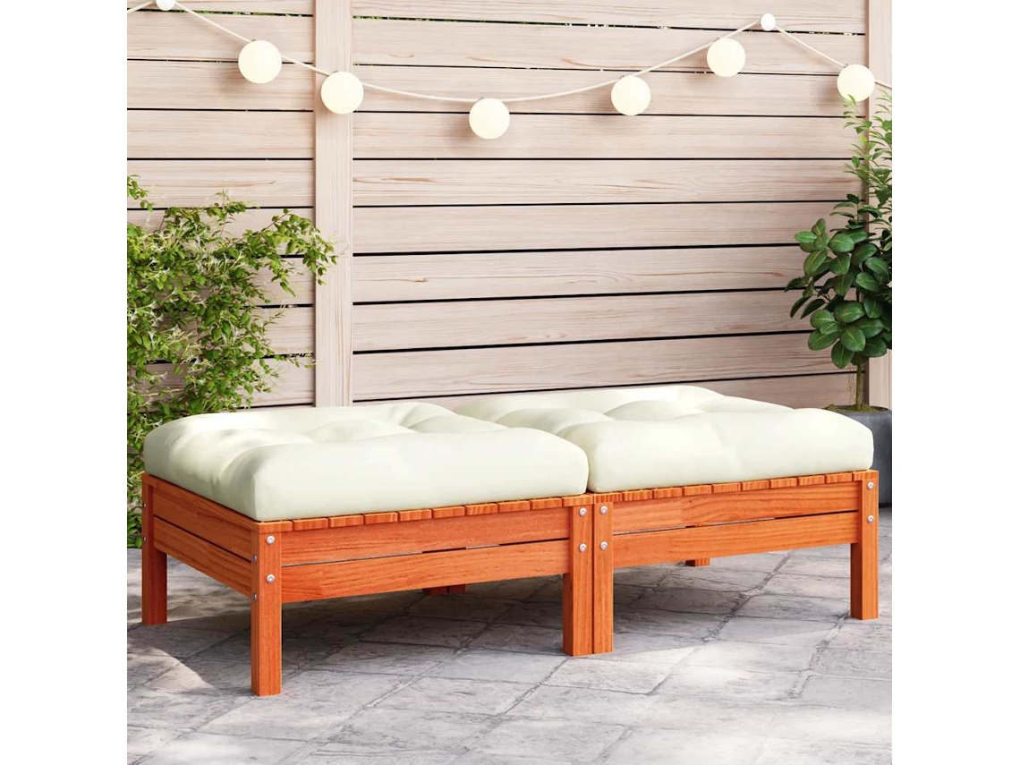 Vidaxl Apoios Pés Jardim C/ Almofadões 2 Pcs Pinho Maciço Castanho-mel