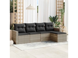 Vidaxl 5 Pcs Conj. Sofás Jardim C/ Almofadões Vime Pe Cinzento-claro